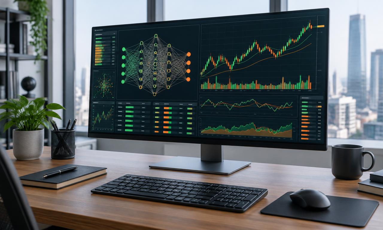AI-generated editorial illustration: The AI-Driven Trader: Machine Learning in Finance